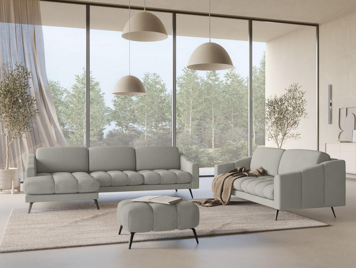 ECKSOFA Links Chenille Stoff Beige - Beige/Schwarz, Textil/Metall (160/264cm) - Makamii