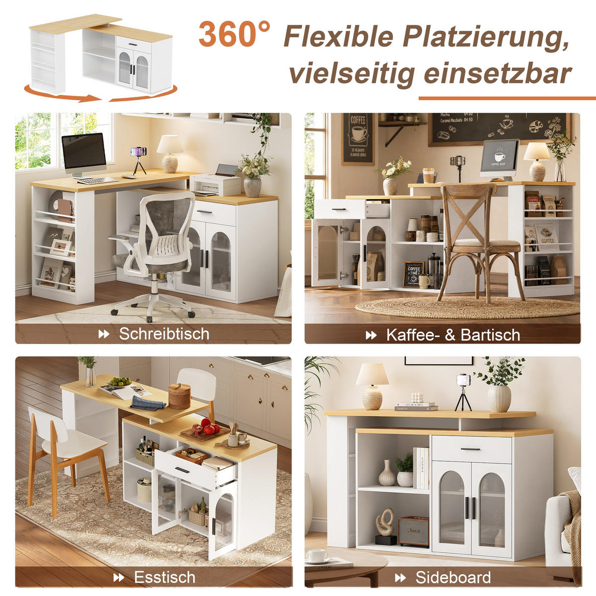 KÜCHENINSEL 136/50/78 cm Weiß mit 360° Drehtisch, 1 Schubladen und Stauraumschrank - Weiß, Holz (50/78/136cm) - Oxeza