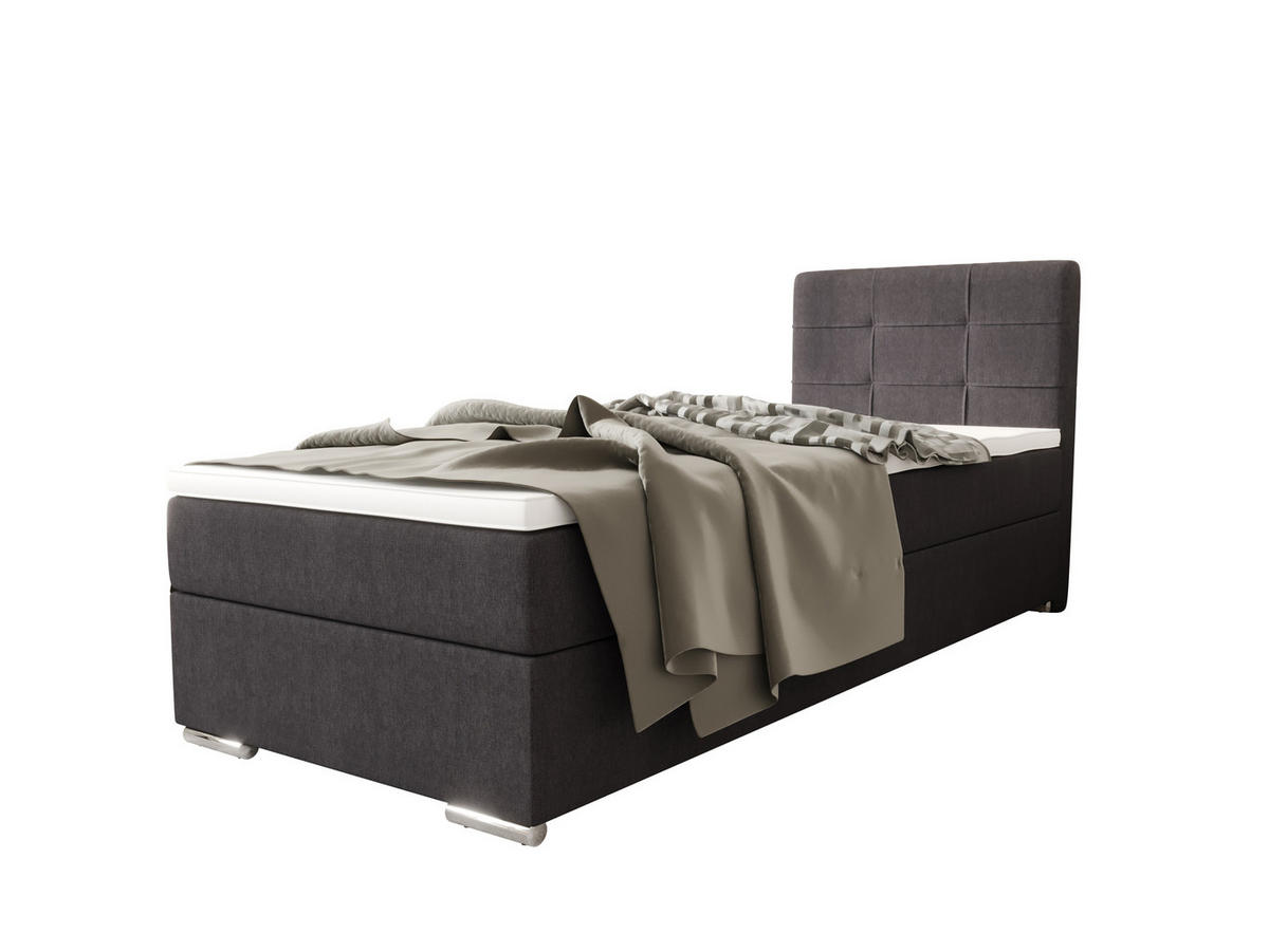 BOXBETT ZILANO 1 mit Matratze H3 und Topper 90x200 Cosmic 97 - Grau, Holz/Textil (90/200cm) - Bedante