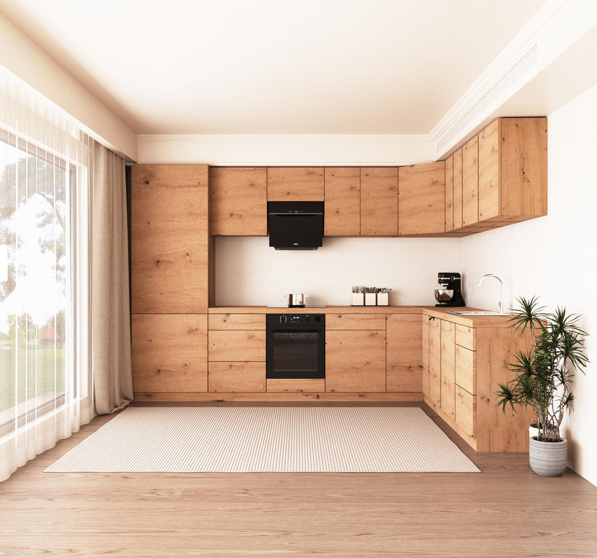 WINKELKÜCHE 320cm x 260cm- Langen KL14-M320 - in Artisan Eiche - Eiche Artisan, Holz/Holzwerkstoff (580/212/58cm)