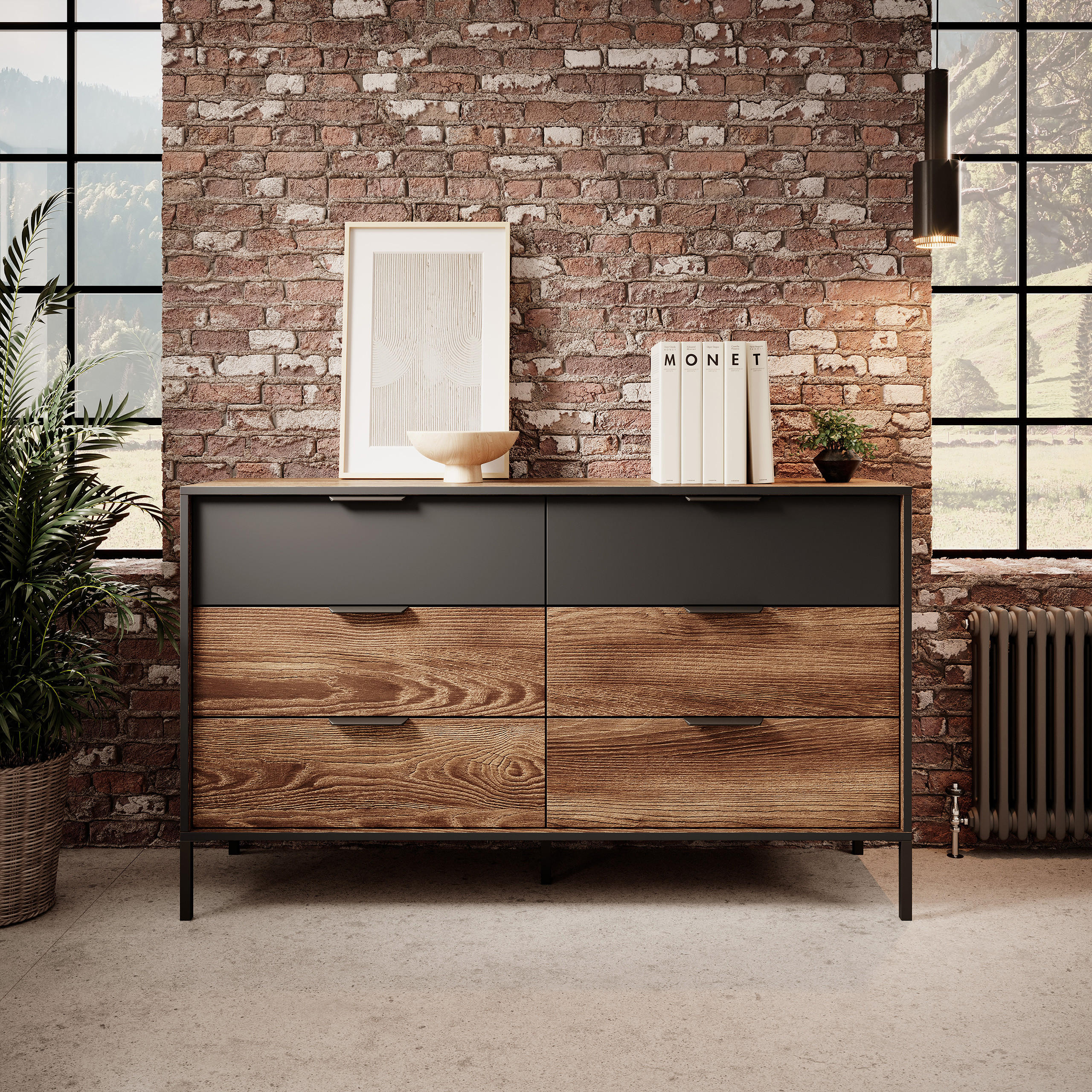 SIDEBOARD MILANO 137/81/40 cm mit 6 Schubladen Braun - Anthrazit/Braun, Holzwerkstoff (137/81/40cm) - MASSENO