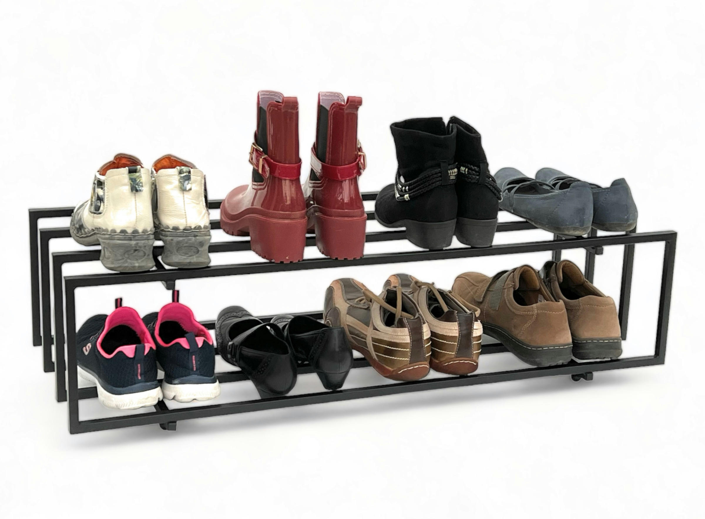 SCHUHREGAL Metall Schwarz 2 Ebenen - Schwarz, Metall (93/23/31cm) - DanDiBo