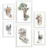 POSTER Set Mit 6 Dschungeltier Größe A3 & A4 Weißer Rahmen - Weiß, Papier (29.7/1cm) - Nacnic