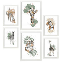 POSTER Set Mit 6 Dschungeltier Größe A3 & A4 Weißer Rahmen - Weiß, Papier (29.7/1cm) - Nacnic