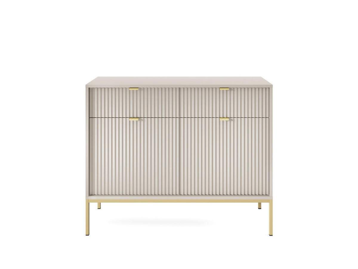 KOMMODE Nova Kaschmir, Golden Beine, Zweitürig mit Schubladen - Kaschmir/Goldfarben, Holzwerkstoff/Metall (104/83/39cm) - Bettso