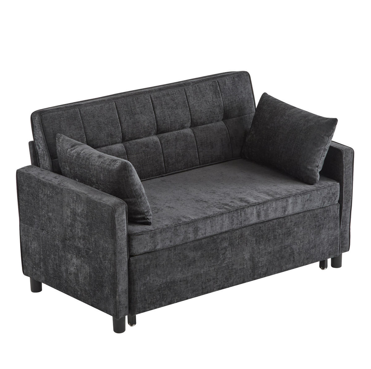 SCHLAFSOFA aus Chenille 174x125 cm Antique Black mit Schlaffunktion, verstellbarer Rückenlehne und 2 Kissen - Schwarz, Kunststoff (142/85/79cm) - Modfu