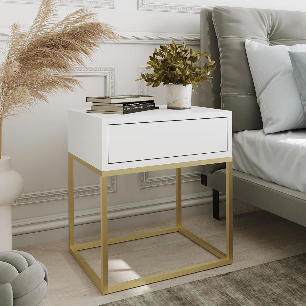 NACHTSCHRANK Kay 45/50/35 weiß - Goldfarben/Weiß, Holzwerkstoff/Metall (45/50/35cm) - Beautysofa