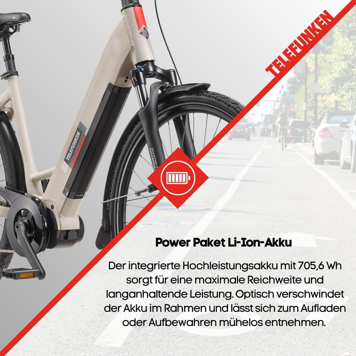 E-BIKE Cityrad RC680 Elektrofahrrad 28 Zoll Mittelmotor 10-Gang Kettenschaltung 705,6 Wh Pedelec - Grau, Metall (115cm) - Telefunken