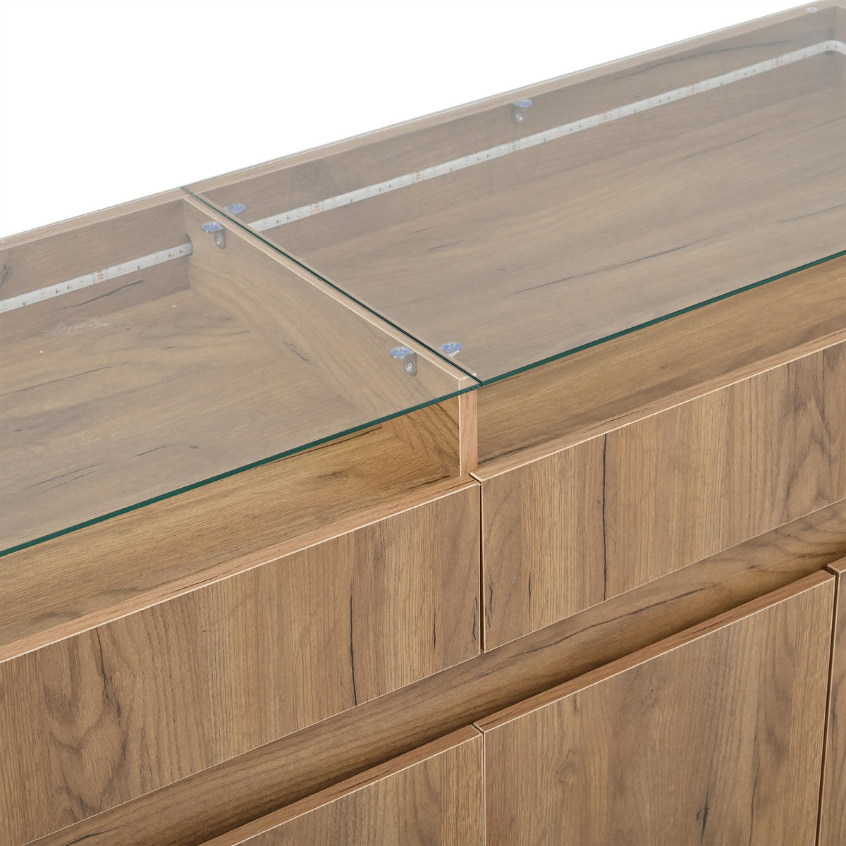 SIDEBOARD Naturfarben 140/40/70 cm 2 Schubladen LED - Naturfarben, Holzwerkstoff (140/70/40cm) - PANGIVO
