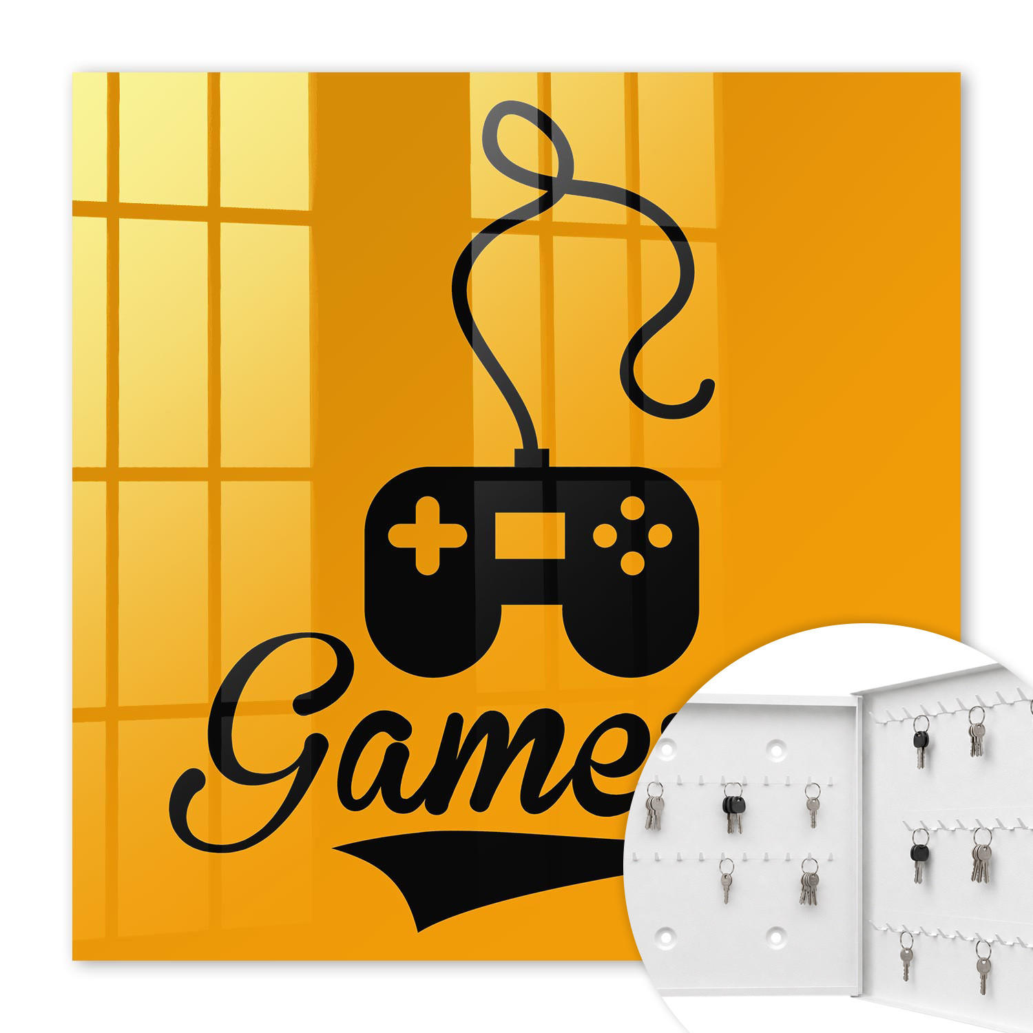 SCHLÜSSELBOX Weiß 30x30 cm – Türöffnung nach rechts - Pad und das Wort GAMER - Orange, Metall (30/30/5cm) - TULUP