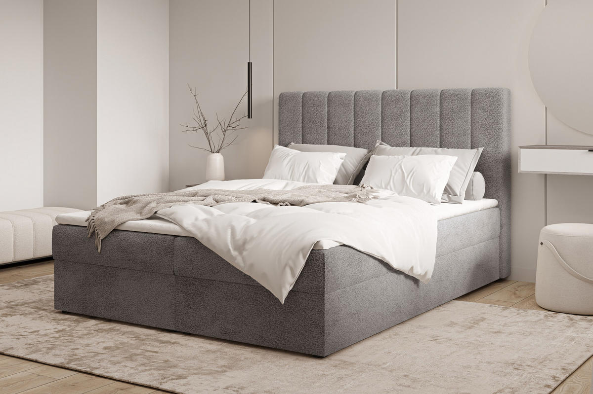 BOXBETT 01 140 x 200 cm - Arena – Stilvoll und bequem Mit Bettkasten, PU-Topper, Federmechanismus, waschbarer Bezug - Anthrazit, Holz (140/200cm) - ROYAL24_MARKT