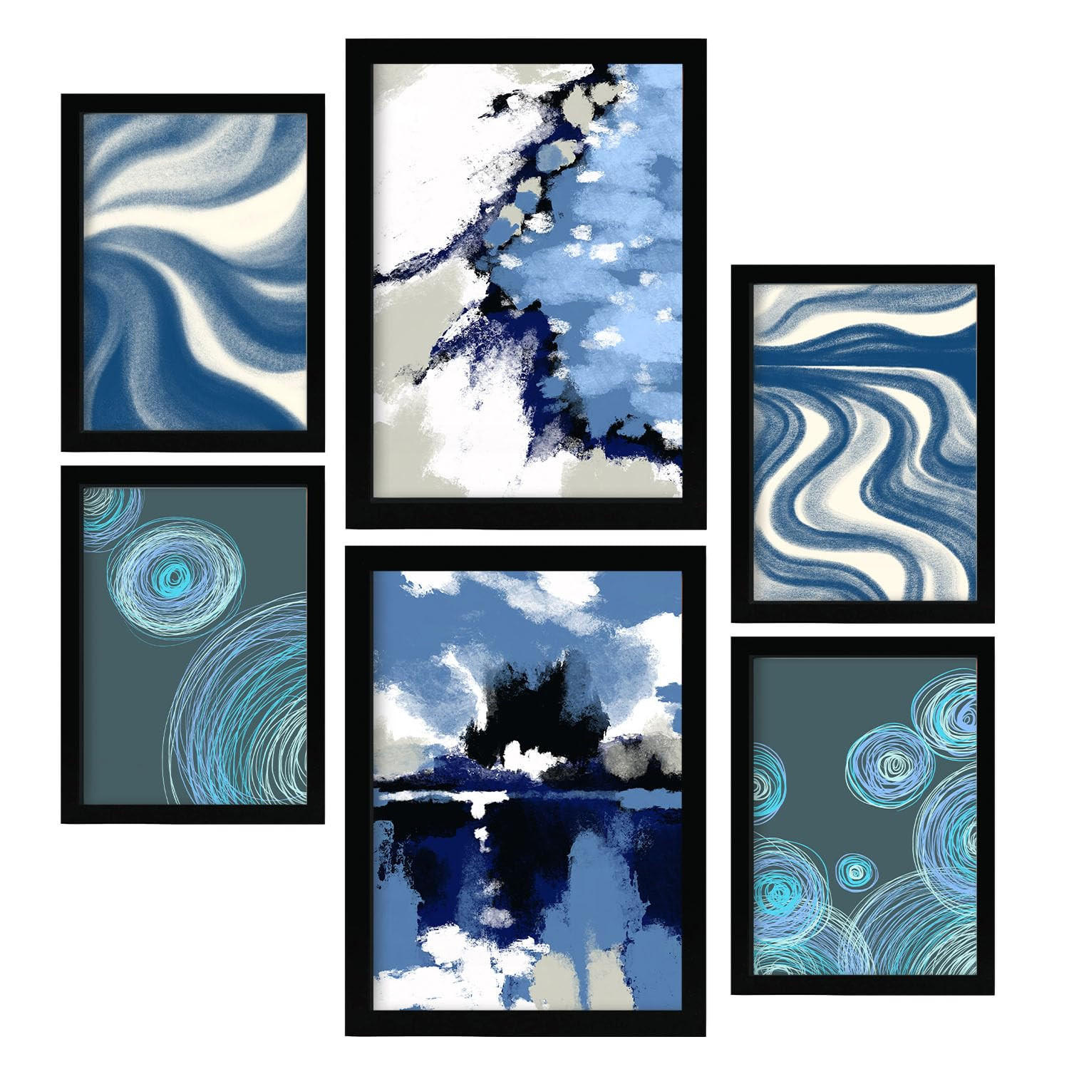POSTER Set Mit 6 Blau Alte Koffer In Kulissen Abstracts Ästhetische Dekorative Gemälde Für Ihr Wohnzimmer Zuhause A3 & A4 Schwarzer Rahmen - Schwarz, Papier (29/3cm) - Nacnic