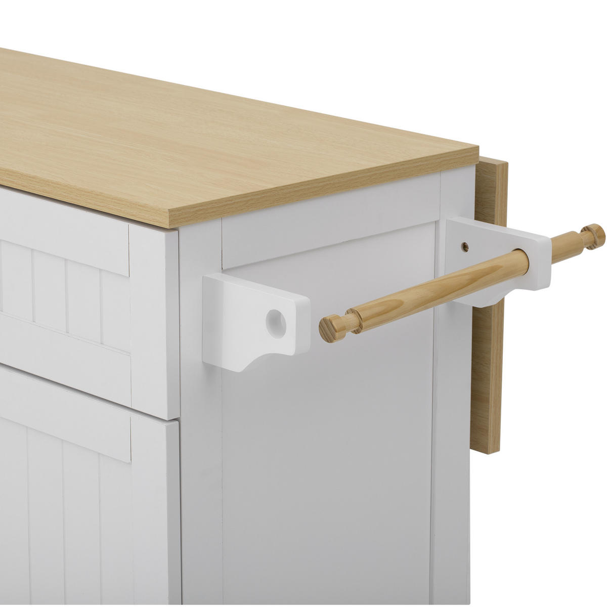 KÜCHENINSEL aus MDF 140x40-70x92 cm Weiß/Natur mit Rollen & klappbarer Platte - Weiß, Holzwerkstoff (140/92/70cm) - Modfu