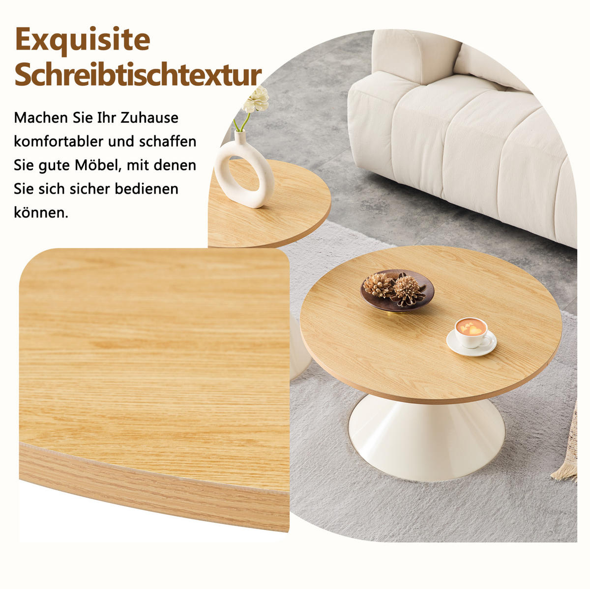 COUCHTISCH-SET aus MDF und Metall Ø70x40 & Ø50x55 cm Holzoptik/Weiß - Eichefarben, Metall (70/70/40cm) - IVMEU