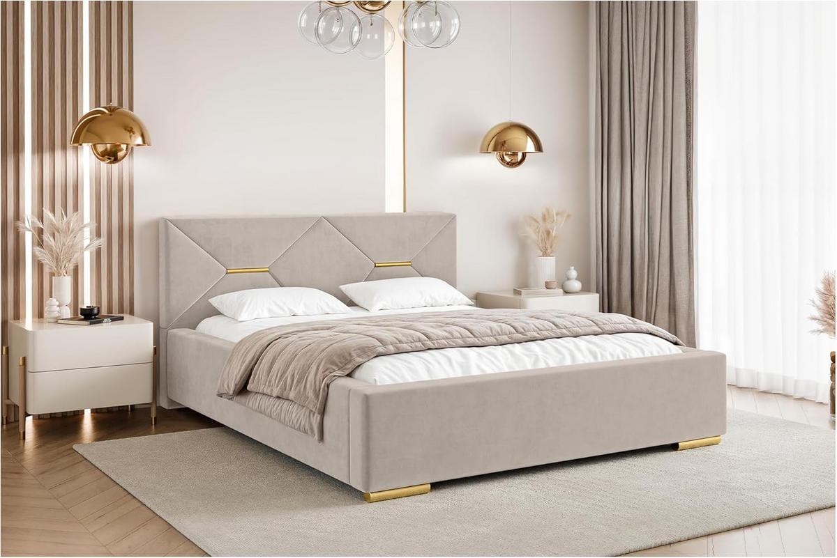 BETT LIZZY - Beige/Goldfarben, Holzwerkstoff (120/200cm) - Meblini
