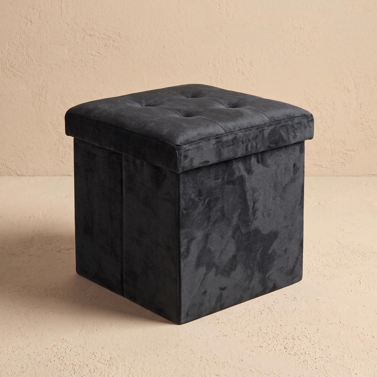 SAMTSTOFFHOCKER mit Stauraum 38/38/38 cm - Schwarz, Textil (38/38/38cm) - SCENA LIVING