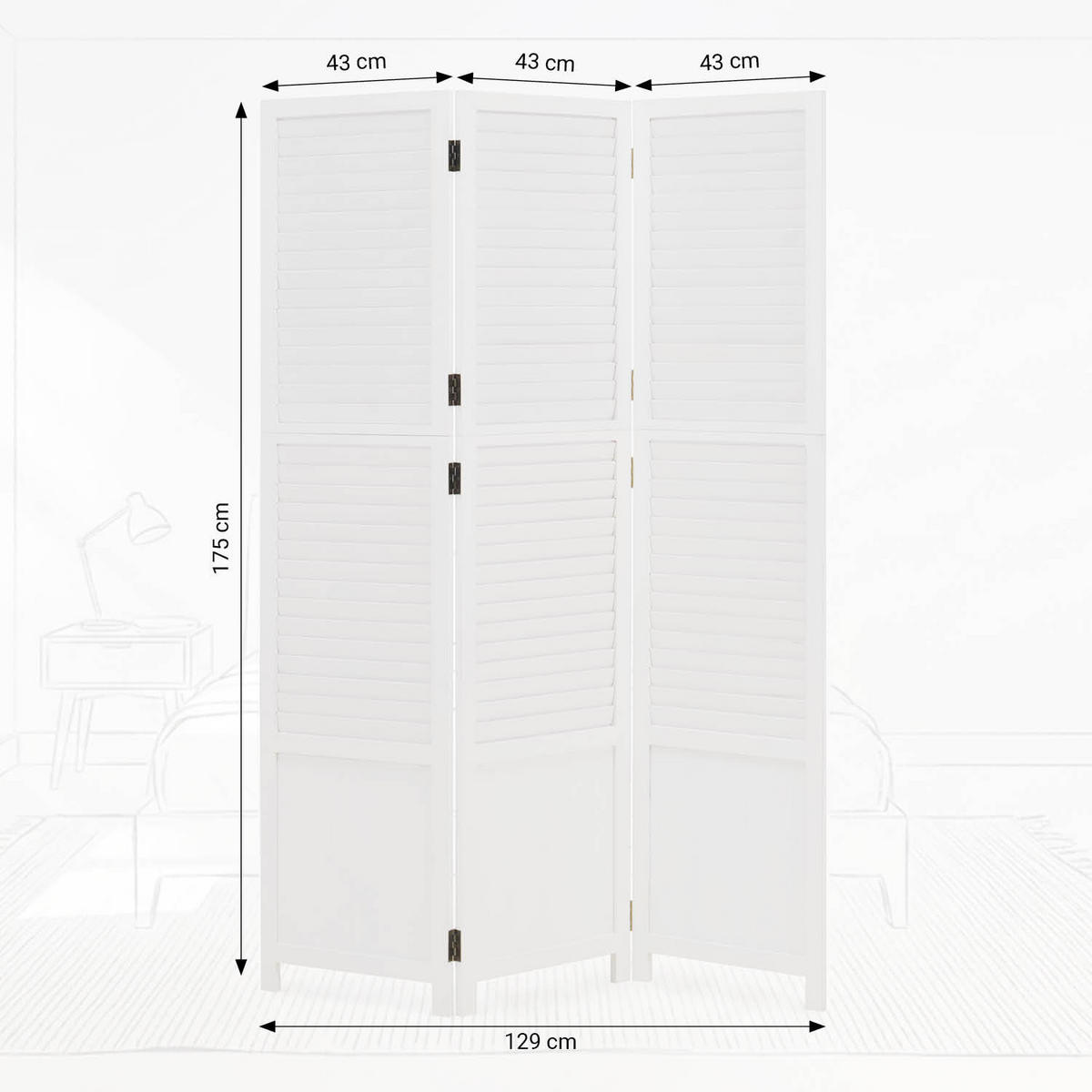 PARAVENT 3-tlg. 130/175 cm Weiß Holzlamellen - Weiß, Holz (129/175/2cm) - Homestyle4u