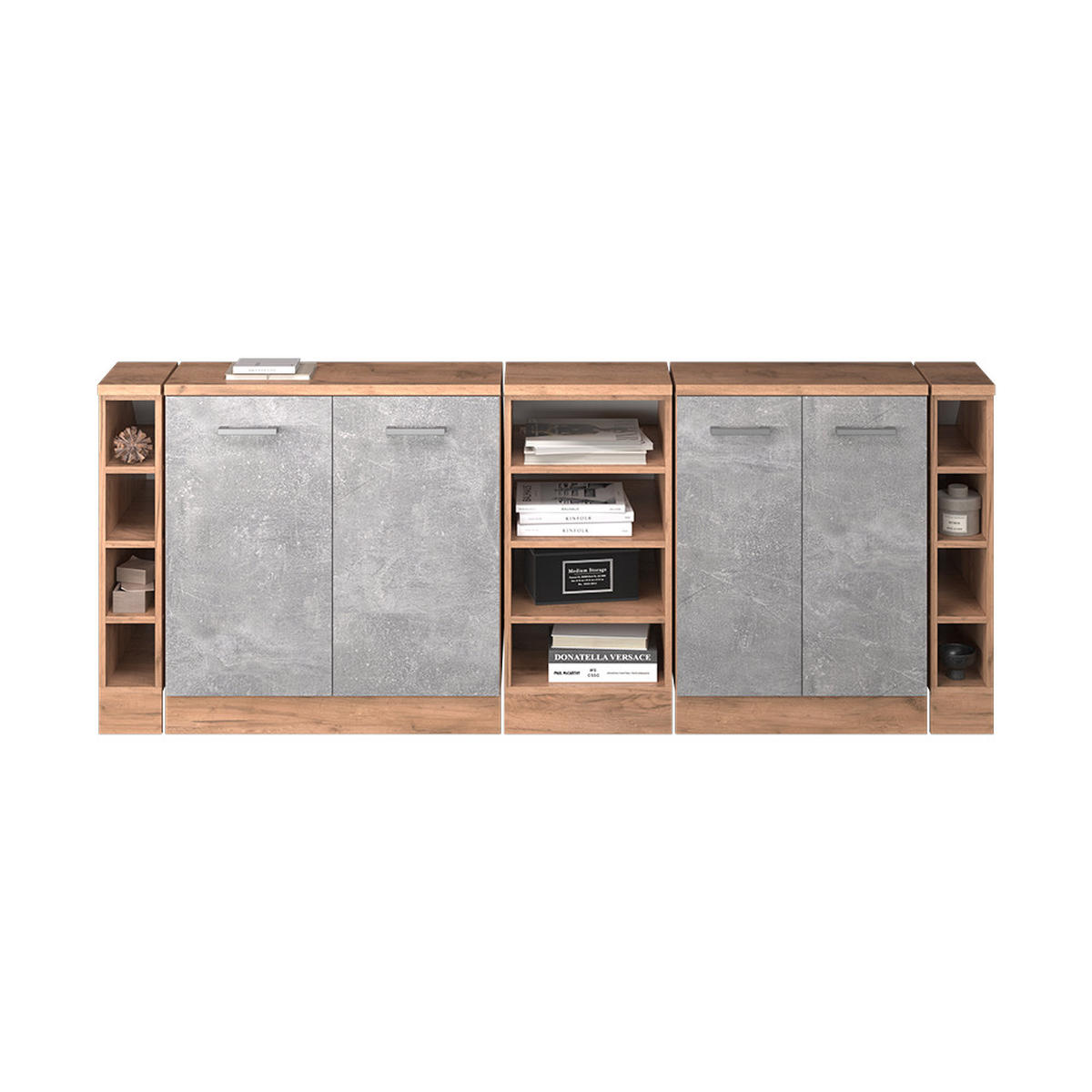 KUHINJSKI ORMAR ZA KOSINE KROVA R-Line Beton 210 cm Set od 5 ormarićnih korpusa, dubina 60 cm - hrast medunac/siva, drvni materijal (210/83.8/60cm) - Vicco