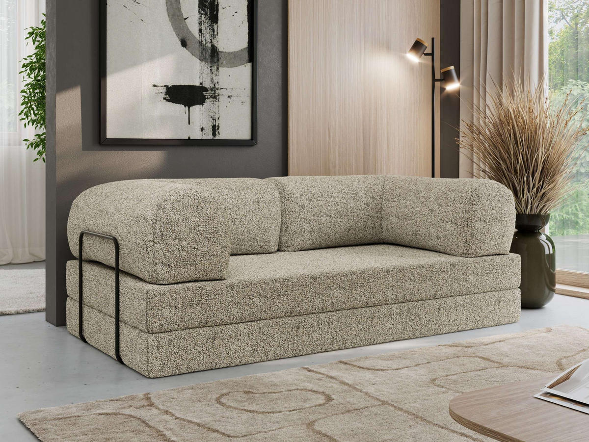 TROJMIESTNA POHOVKA ORSETTO - Béžová Štruktúrovaná látka - čierna/béžová, kov/textil (200/70/100cm) - MKS