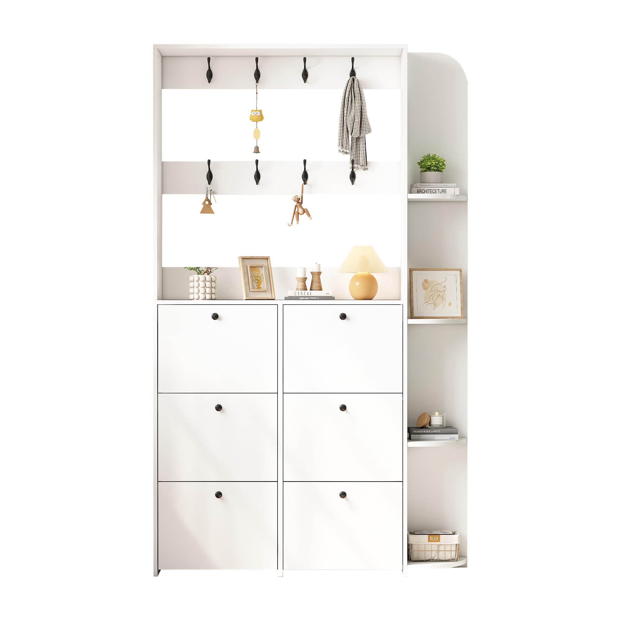 KOMPAKTGARDEROBE Schuhschrank 8 Haken 5 Ablagen Weiß - Weiß, Holzwerkstoff (120/200/24cm) - FLIEKS