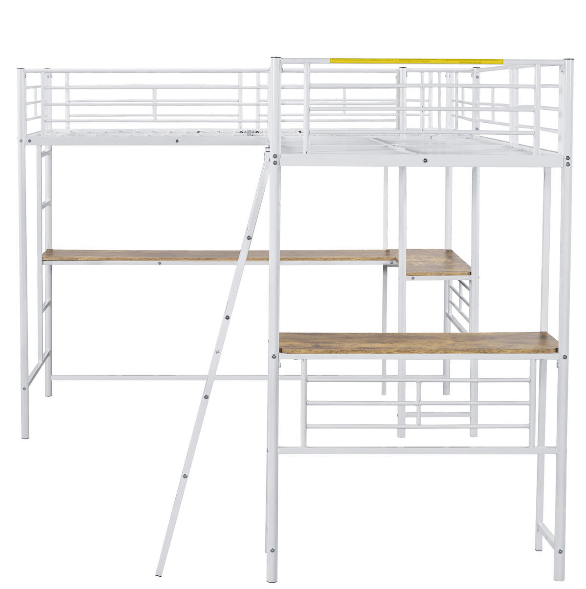 HOCHBETT 90/200 cm Weiß mit Tisch und Doppeltreppe mit Matratze - Weiß, Metall (140/200cm) - OKWISH