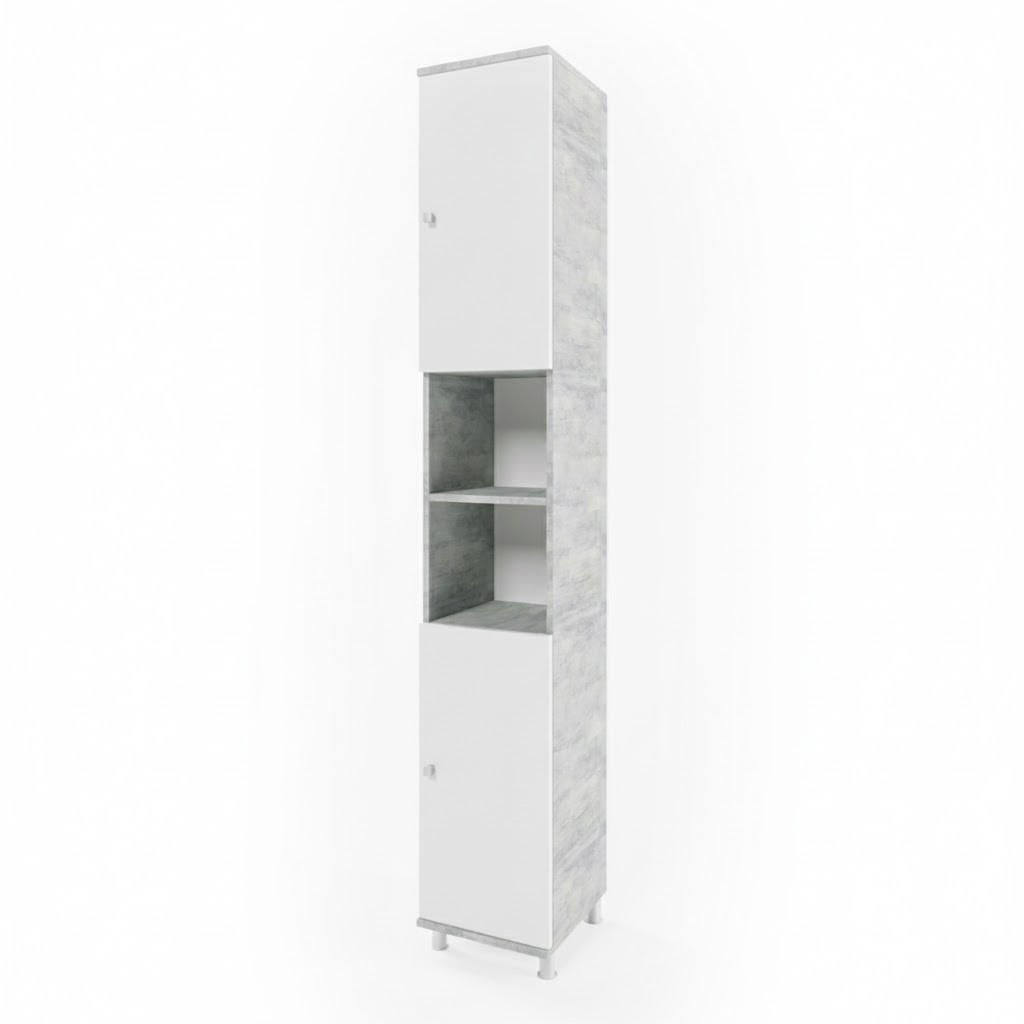 BADSCHRANK Fynn Beton 30 x 190 cm - Weiß/Grau, Holzwerkstoff (30/190/30cm) - Vicco
