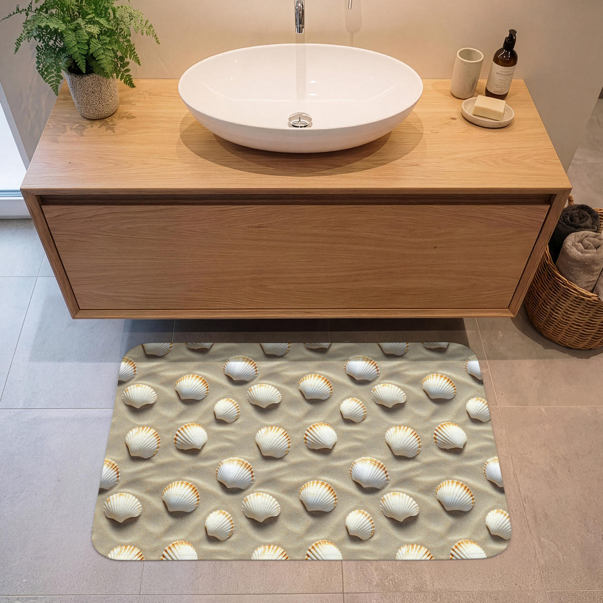 KOUPELNOVÁ PŘEDLOŽKA Mušle - Písek - Námořní 90x60 cm - písková barva, textil/plast (90/60cm) - OnlyWow