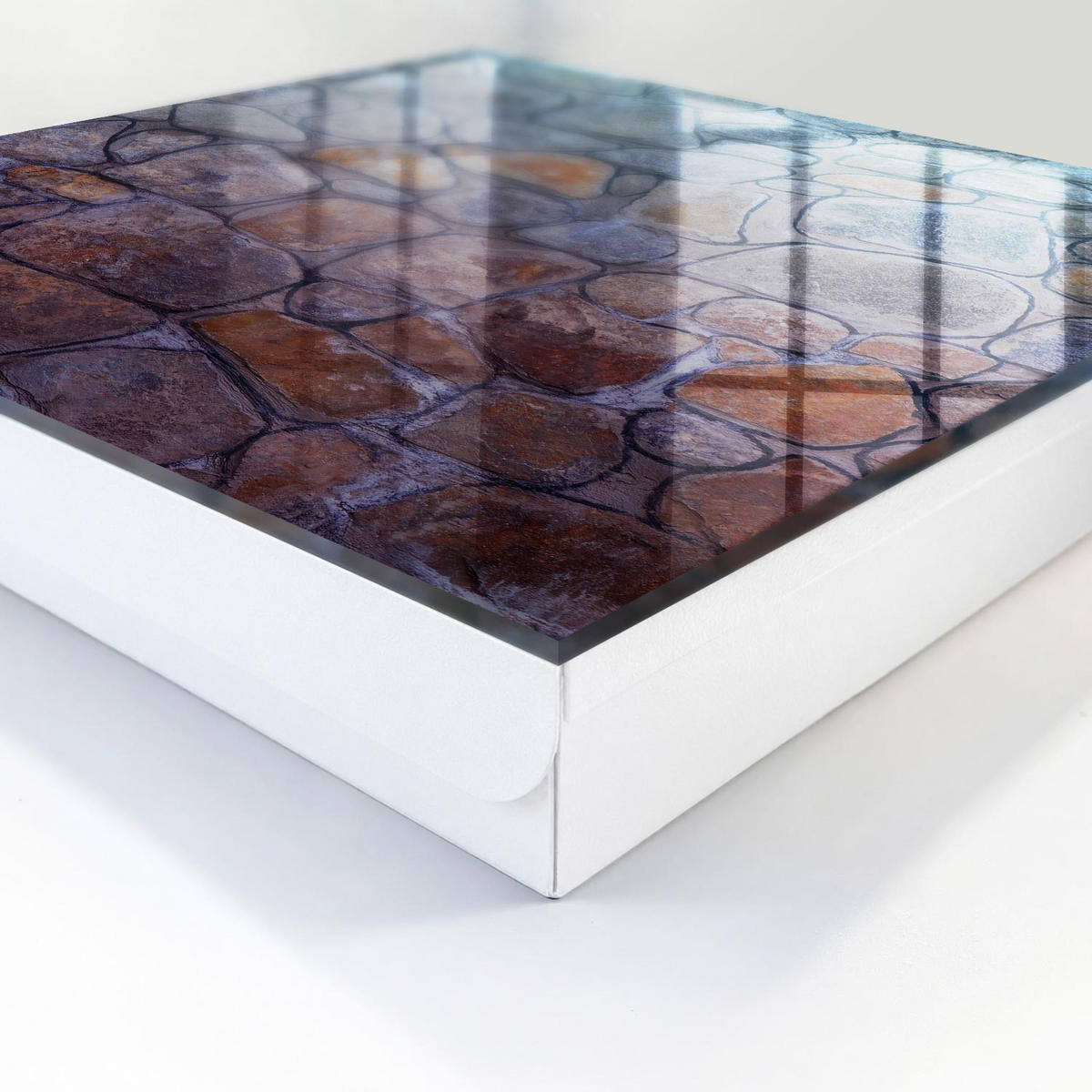 SCHLÜSSELBOX Weiß 30x30 cm – Türöffnung nach rechts - Steintextur - Blaugrau, Metall (30/30/5cm) - TULUP