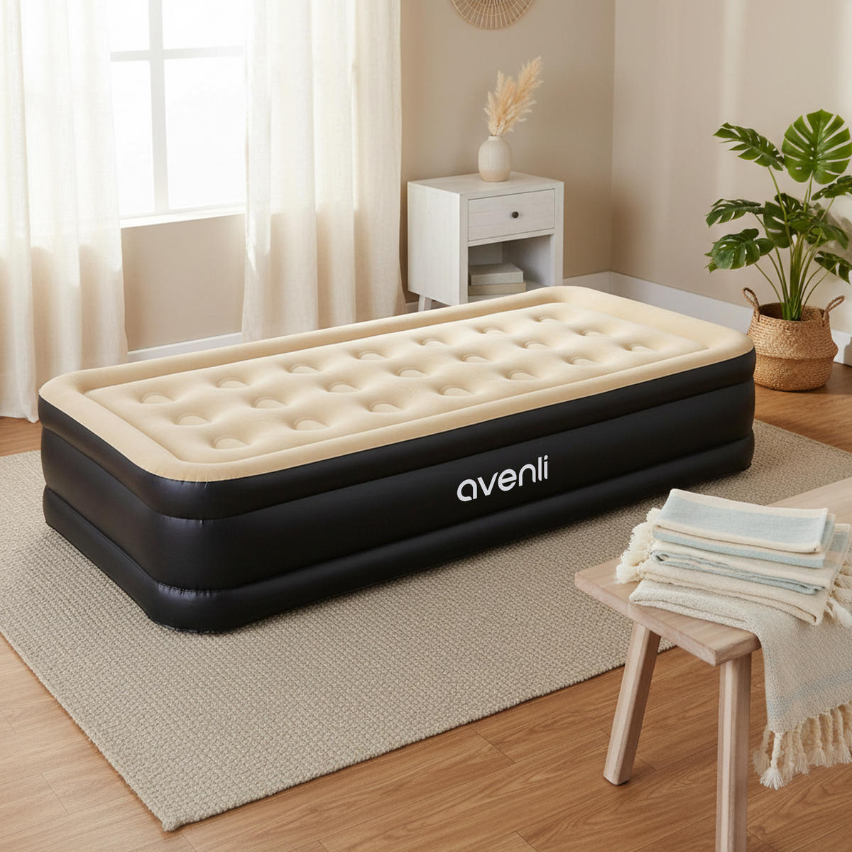 LUFTBETT Luftmatratze selbstaufblasend 196 x 97 x 47 cm mit integrierter Pumpe - Beige/Schwarz, Kunststoff (97/196cm) - Avenli