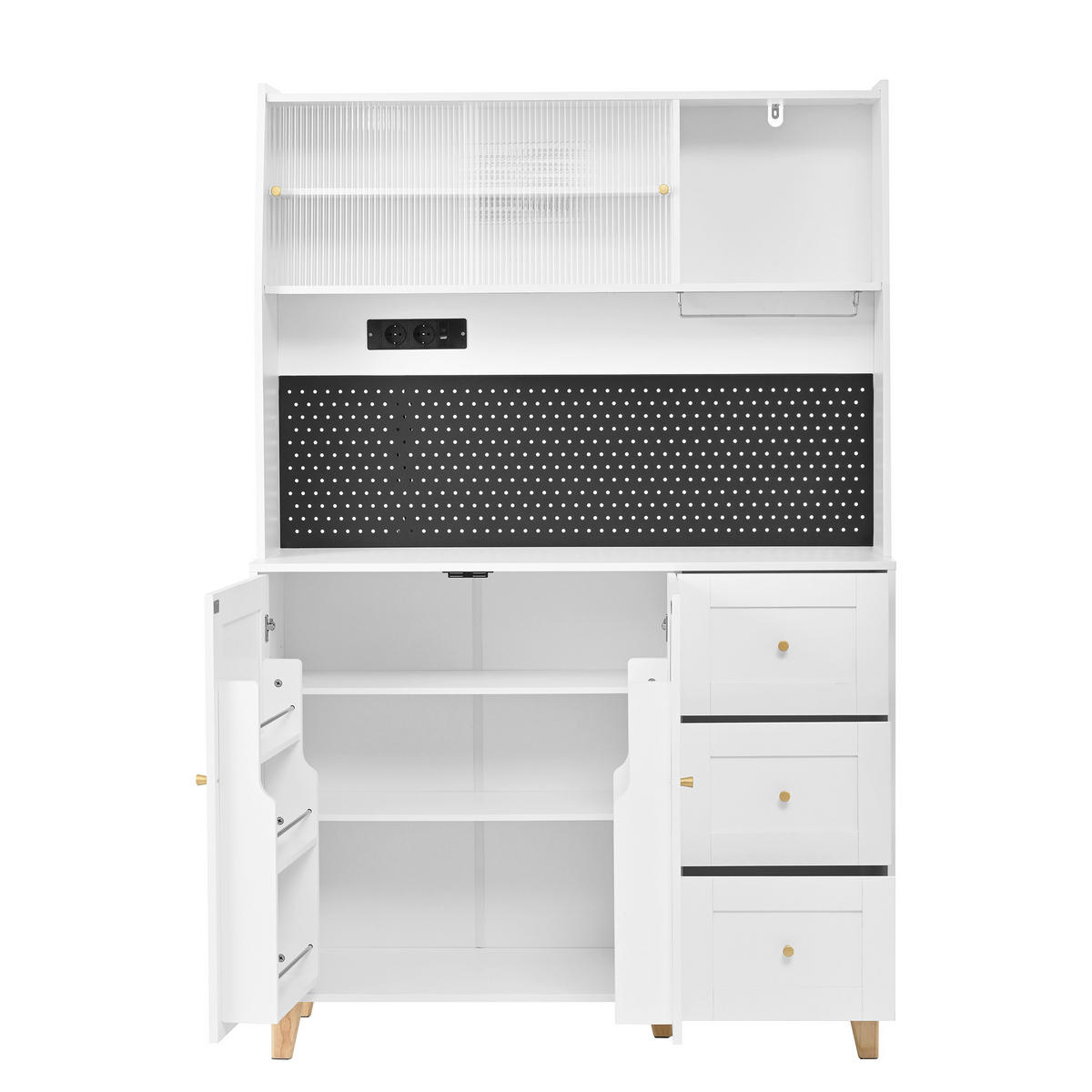 BUFFET 120/40/184 cm weiß aus MDF mit Steckdosen und Lochplatte - Weiß, Holzwerkstoff (120/184/40cm) - OKWISH