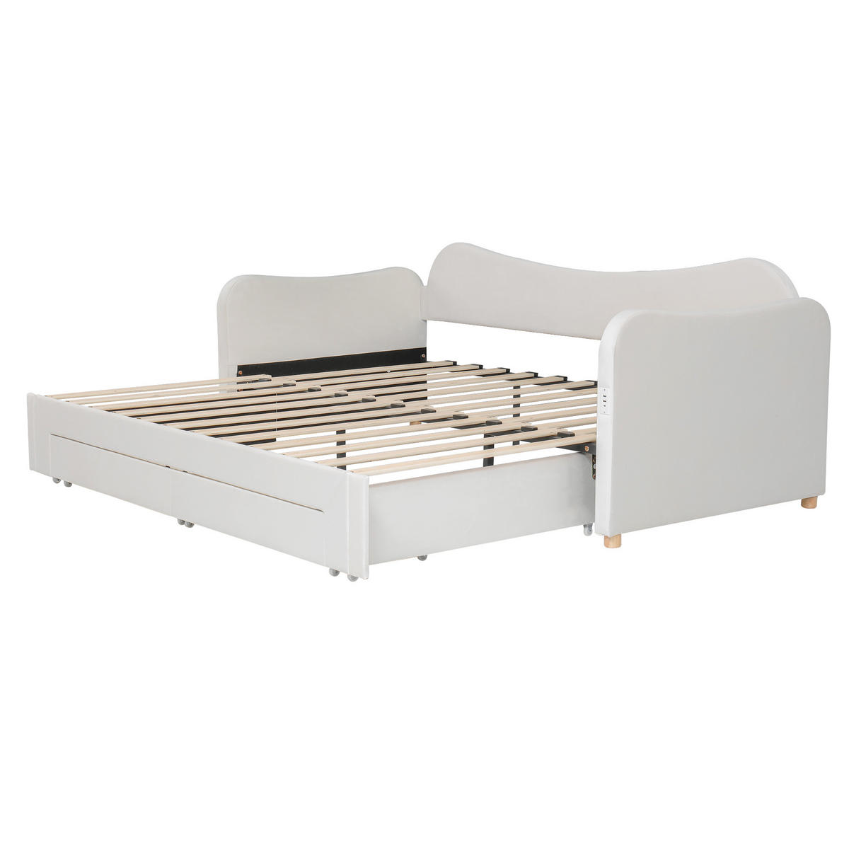 POLSTERBETT aus Samt 90x200 cm in Beige mit Ausziehfunktion & USB/Typ-C - Beige, Textil (90/200cm) - Modfu