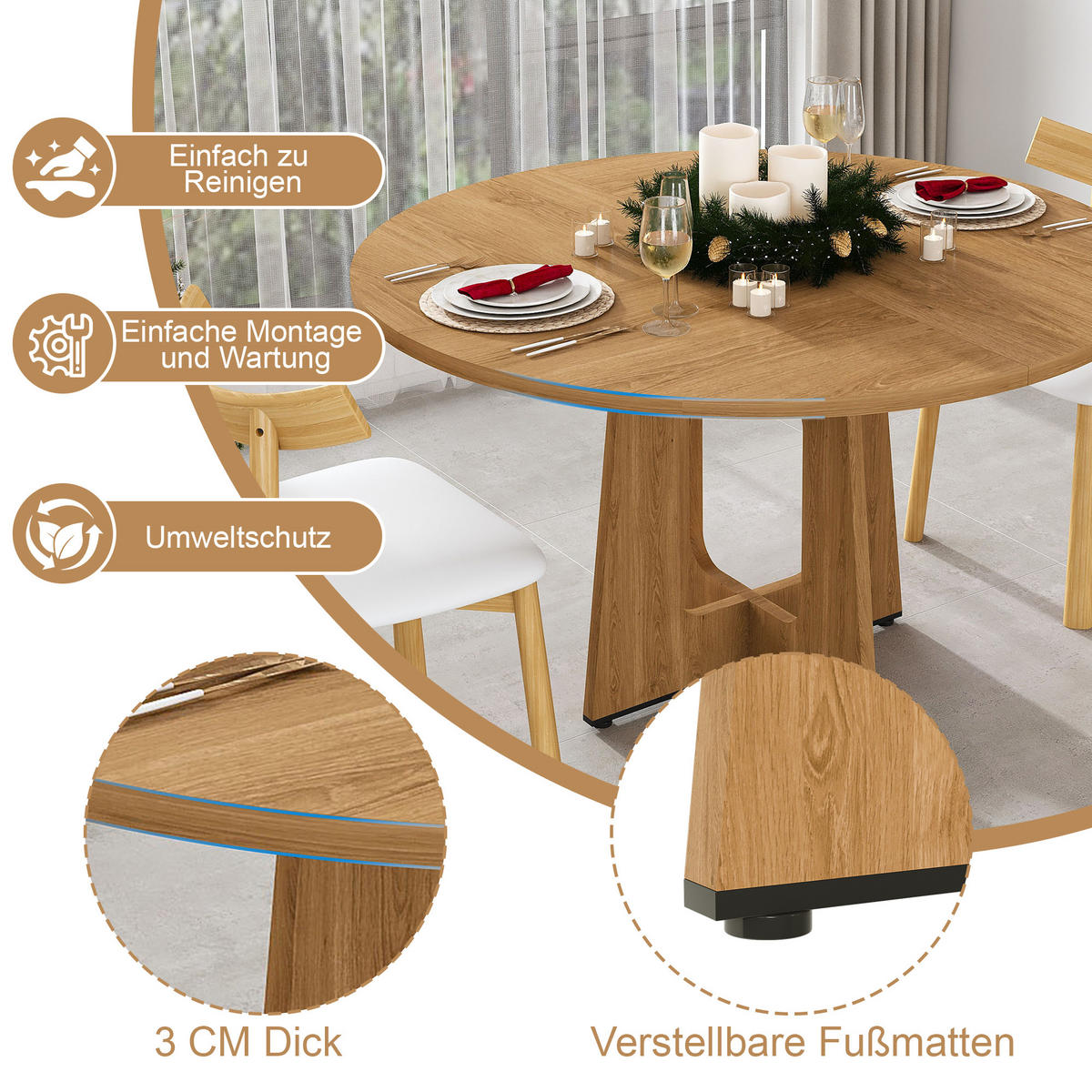 JÍDELNÍ STŮL v barvě dubu s MDF deskou a ořechovou dýhou do jídelny a obývacího pokoje, 120×120×76 cm - barva dubu, kompozitní dřevo (120/120/76cm) - STILVORA