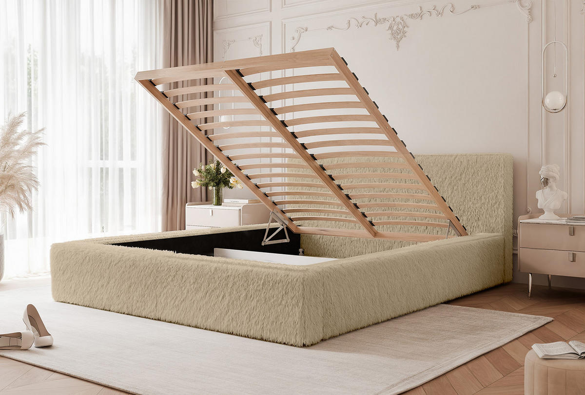 POLSTERBETT FLUMIA 180x200 cm, Beige - Beige, Textil (200/180cm) - Fedve