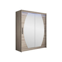 SCHWEBETÜRENSCHRANK Westa VIII, mit RGB LED Beleuchtung - Silberfarben/Trüffeleichefarben, Holzwerkstoff/Metall (150/200/58cm) - MIRJAN24