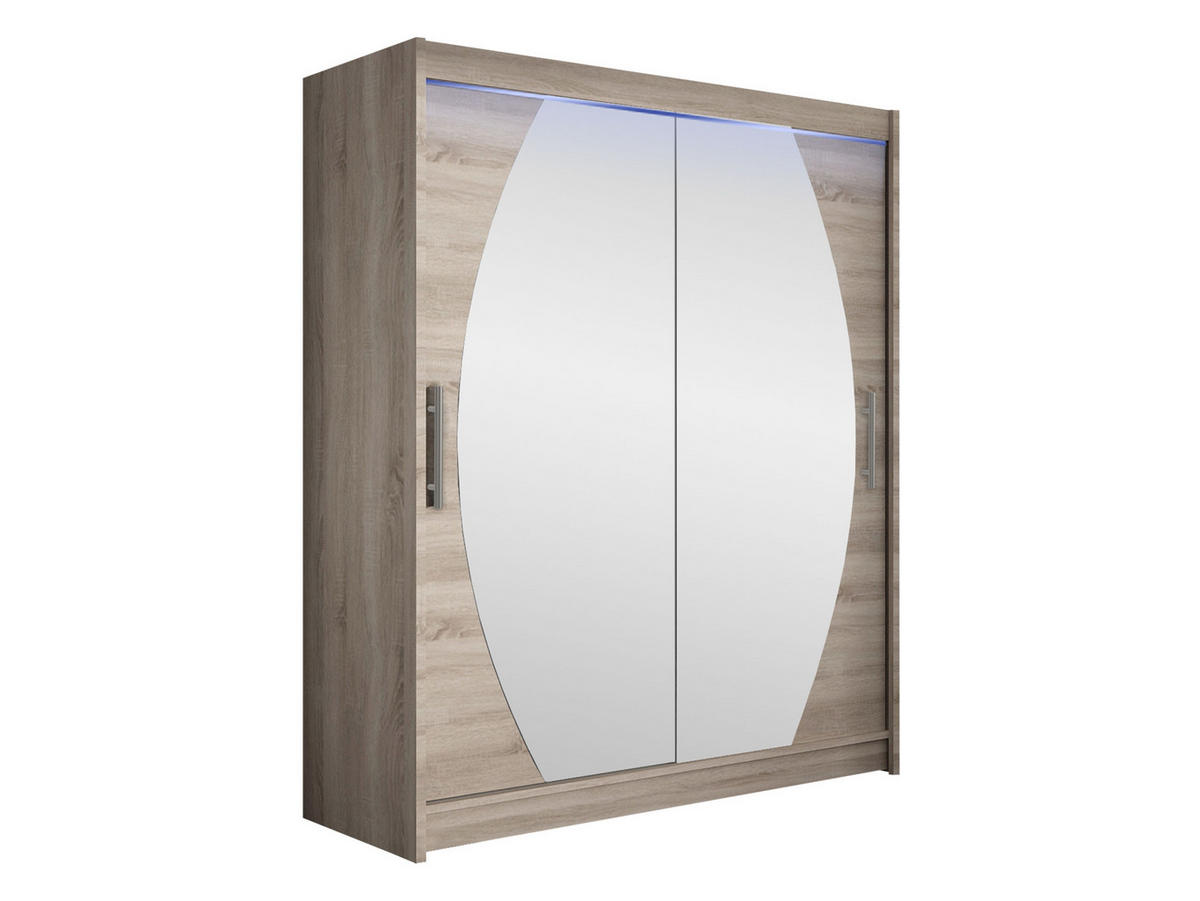 SCHWEBETÜRENSCHRANK Westa VIII, mit RGB LED Beleuchtung - Silberfarben/Trüffeleichefarben, Holzwerkstoff/Metall (150/200/58cm) - MIRJAN24