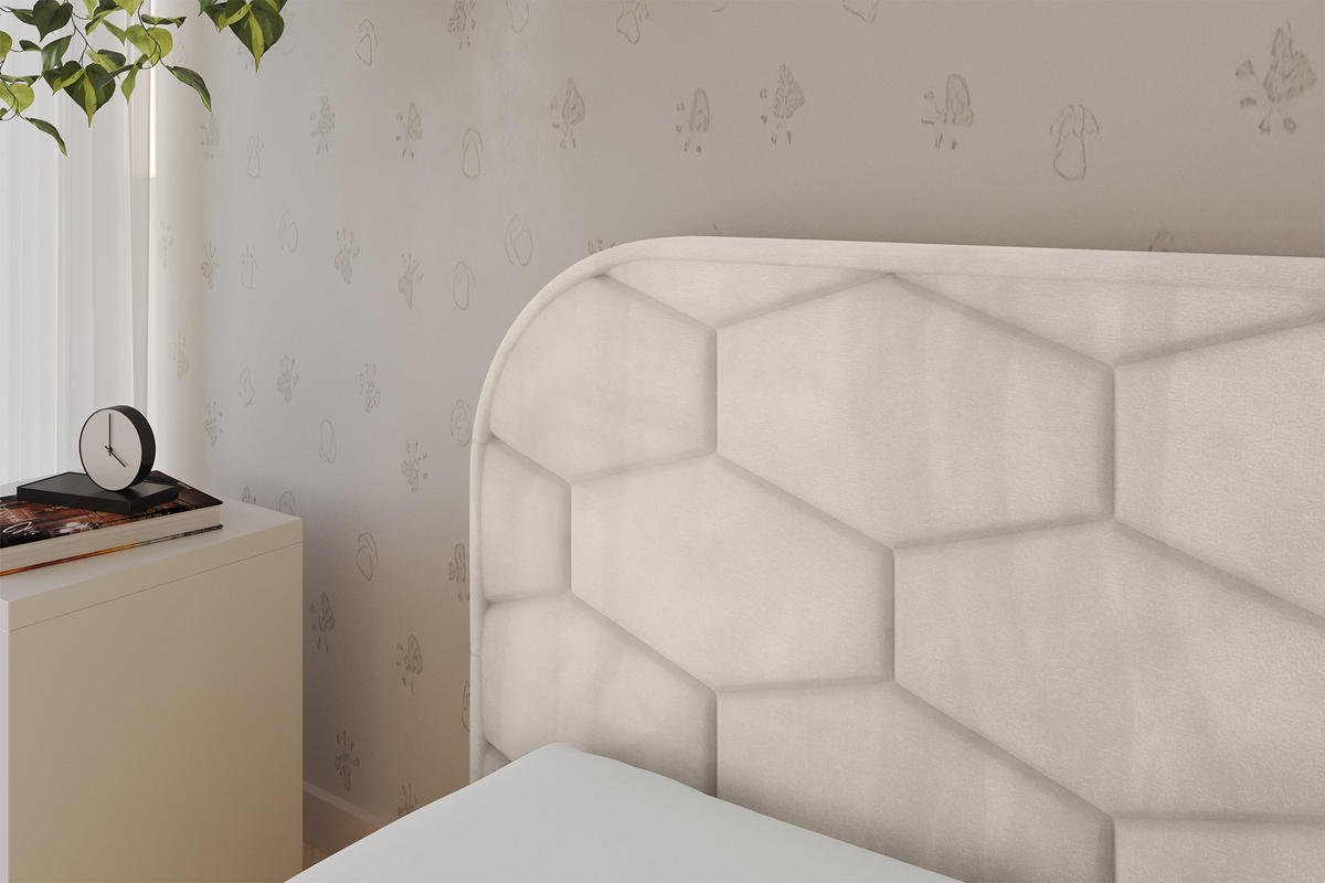 EINZELLBETT Jugendbett mit Bettkasten und Matratze H3/H4, Rechts - JAXY 90x200 Beige - Sandfarben, Holzwerkstoff/Textil (90/200cm) - ALTDECOR
