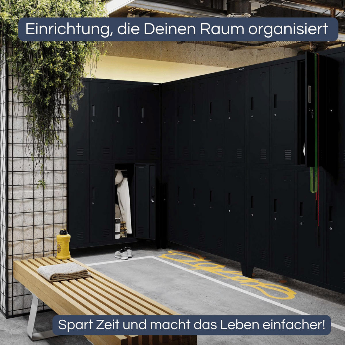 UMKLEIDESCHRANK Spind BERLIN 10 Abteile 172x136x45cm Schwarz - Schwarz, Metall (136/172/45cm) - DELUKE