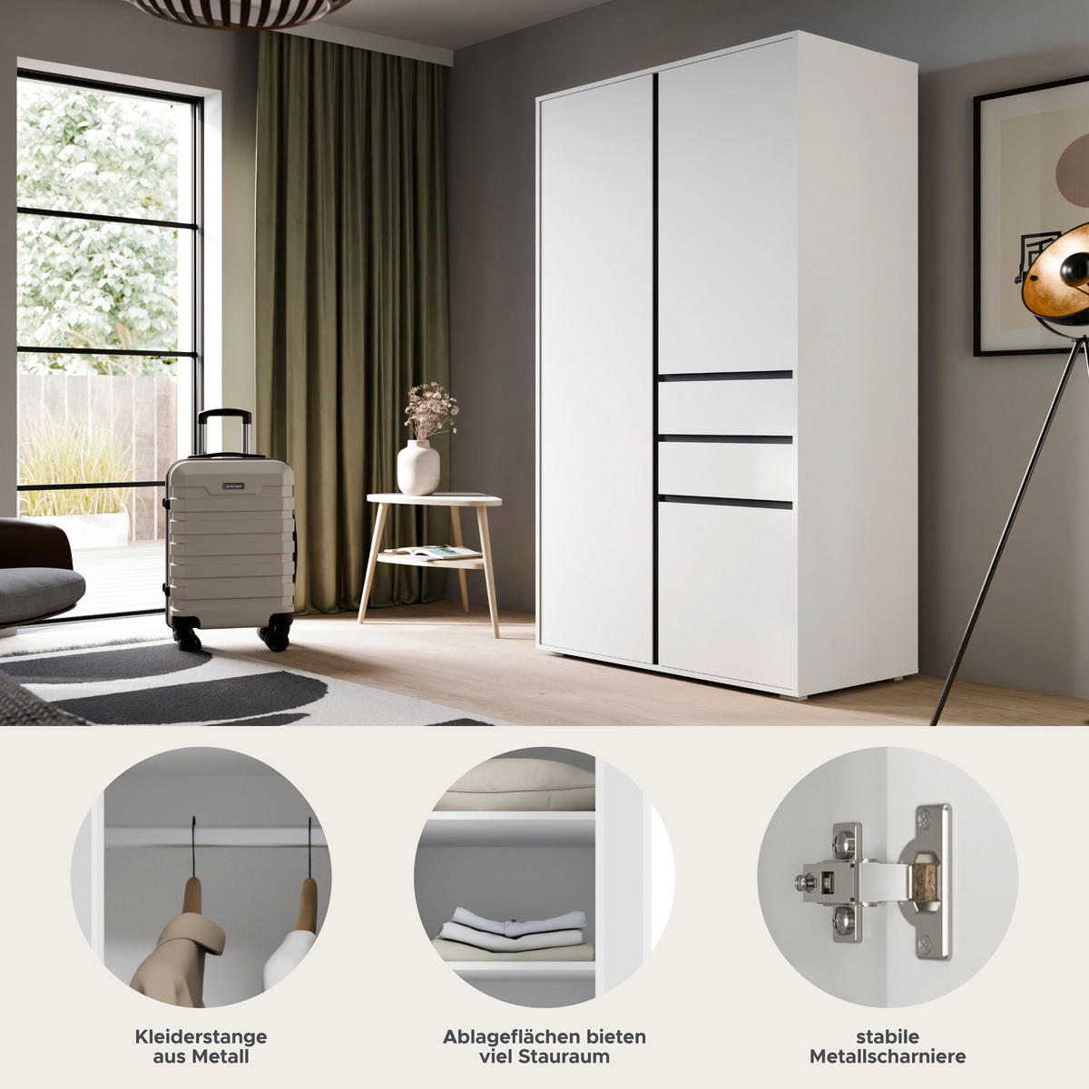 KLEIDERSCHRANK 2-türig FALUN (B/H/T: ca. 100/194/56 cm) in weiß/weiß - Weiß, Holzwerkstoff (100/194/56cm)