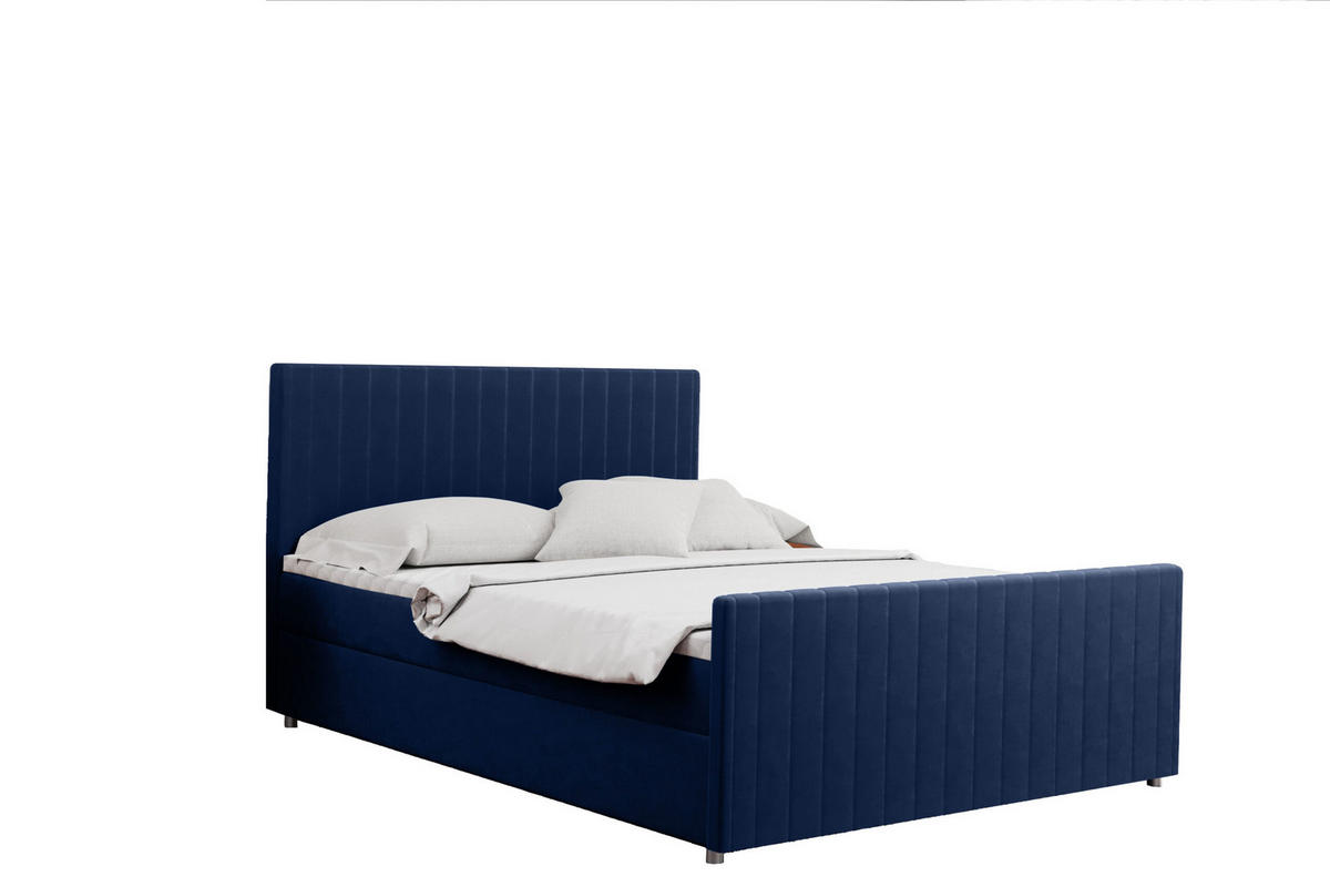 BOXBETT mit Bettkasten Matratze Topper LATINO stoff Velvet 200x200 cm Marineblau H2-Pocket - Dunkelblau, Holz/Holzwerkstoff (200/200cm) - Kaiser Möbel