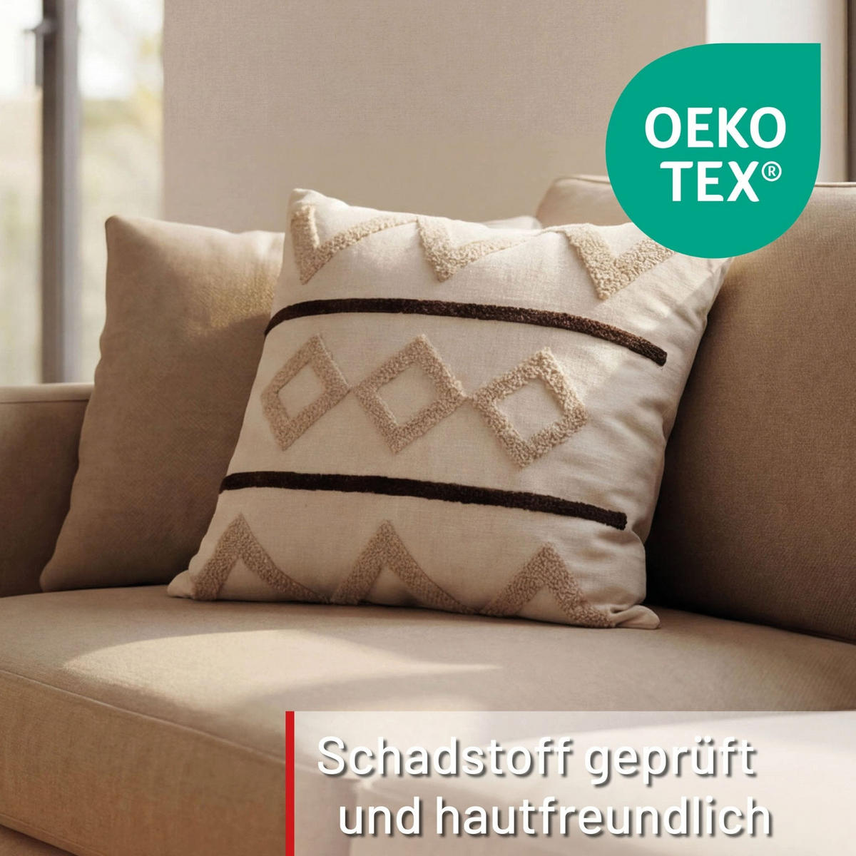 DEKOKISSEN Tribal Pattern Beige 45x45 cm mit Füllung - Beige, Textil (45/45cm) - Deco-Raum