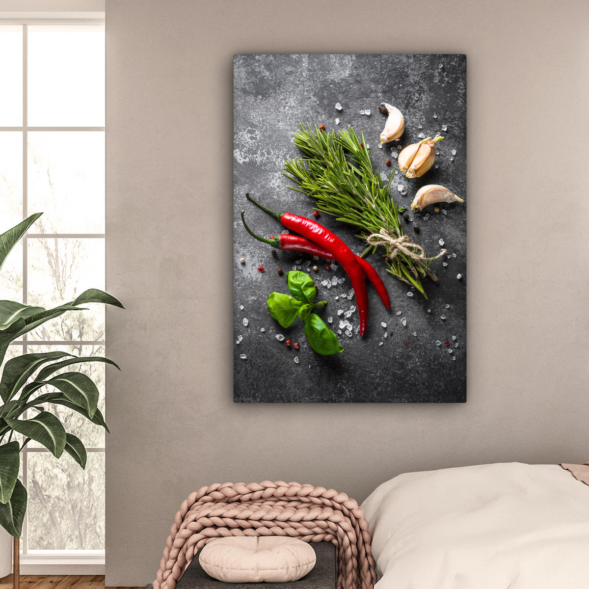 LEINWANDBILD Pfeffer - Kräuter - Gewürze - Beton 80x120 cm - Dunkelgrau, Textil (80/120cm) - MuchoWow