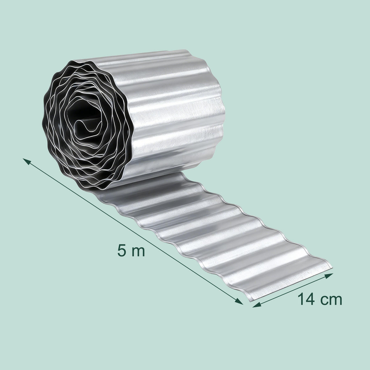 RASENKANTE Silber Stahl verzinkt 5 m - Silberfarben, Metall (0.03/14/500cm) - Relaxdays