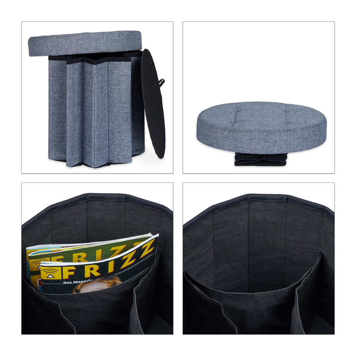 SITZHOCKER - Anthrazit, Holzwerkstoff/Textil (38/38/38cm) - Relaxdays