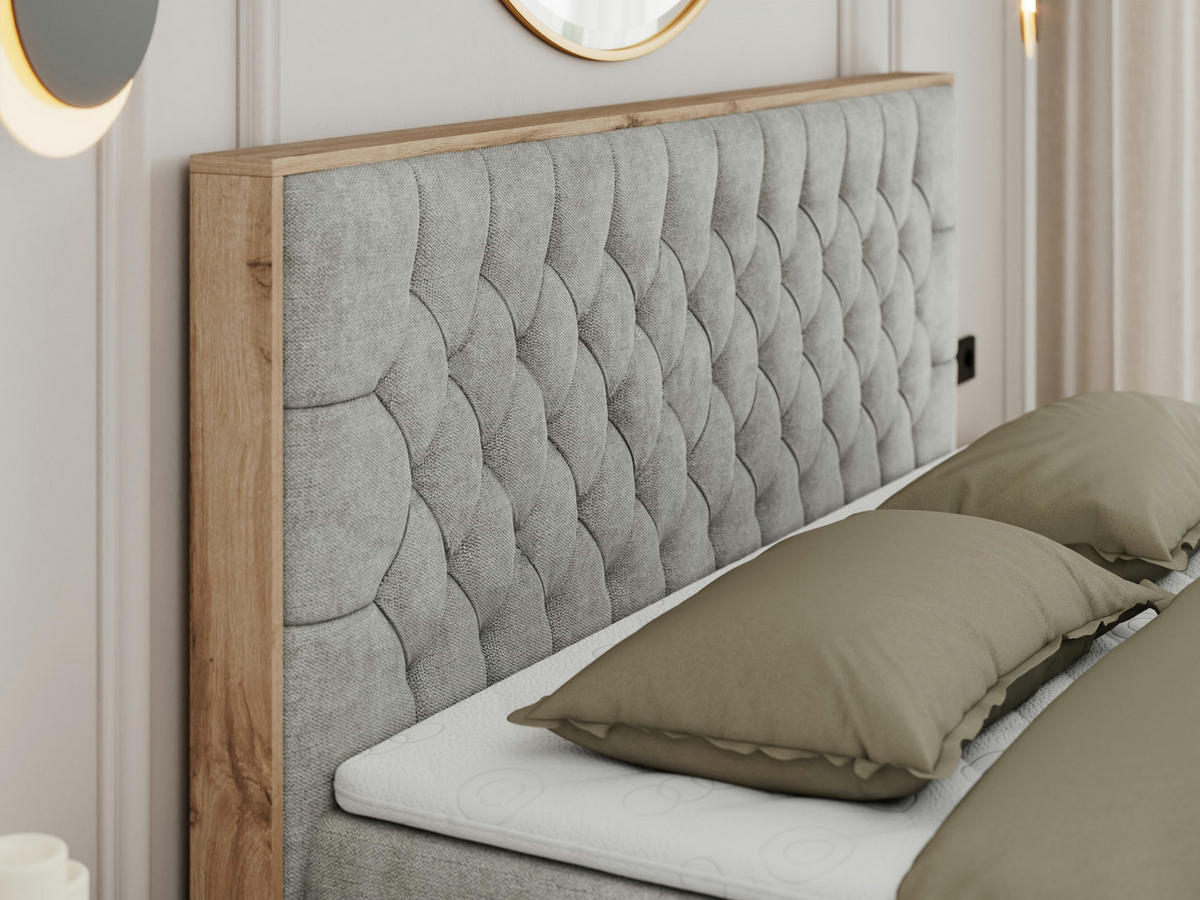 BOXBETT AMORE 160/200 Hellgrau Struktur - H3 - Hellgrau, Holz/Textil (160/200cm) - MKS