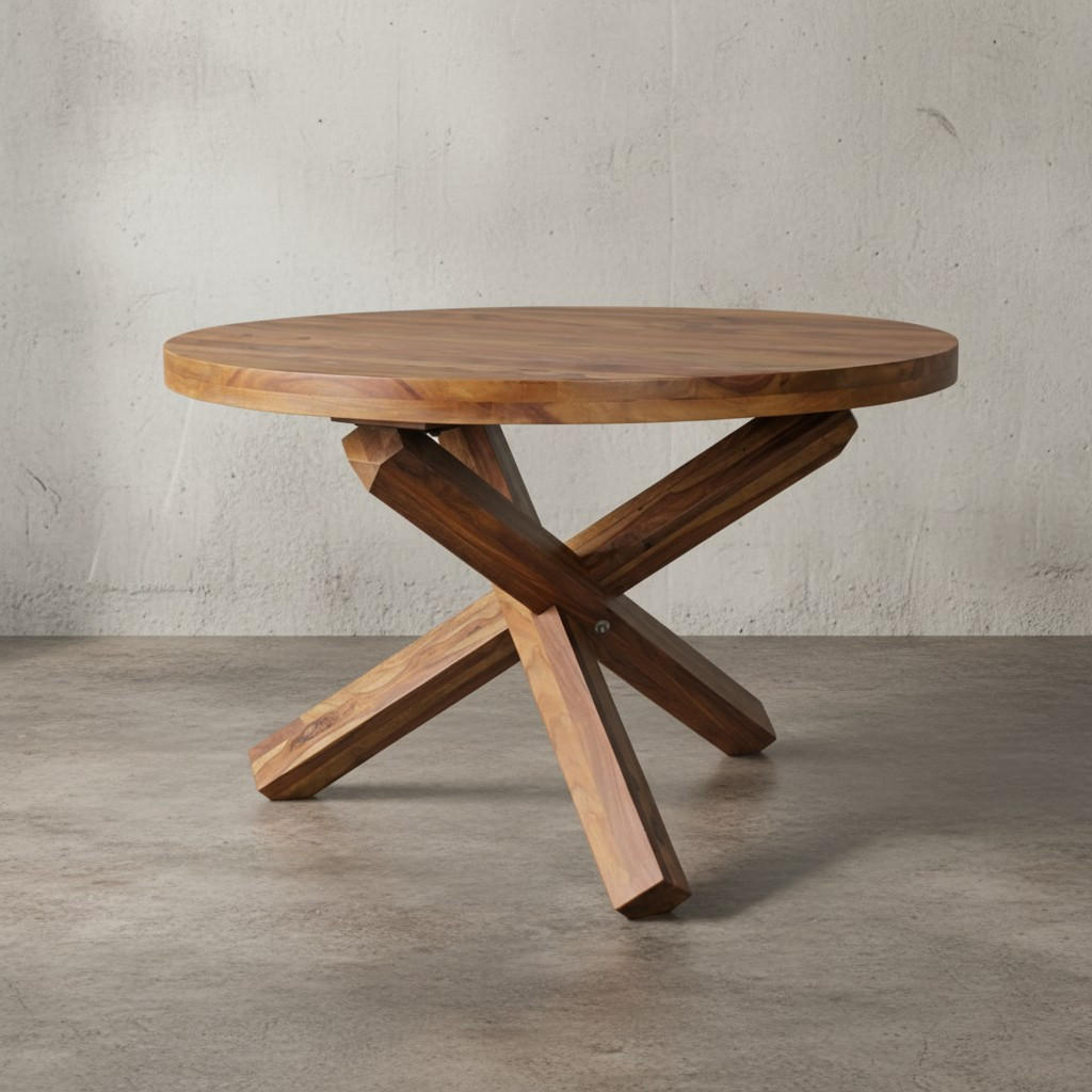 ESSTISCH Massivholz Rund Kreuzbeine Handgefertigt TEKO, Braun 120x120x75 cm - Braun, Holz (120/120/75cm) - KADIMA DESIGN