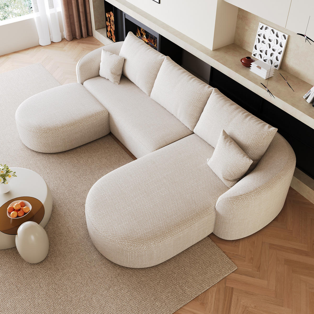 WOHNLANDSCHAFT DE-34817 U-Form 2-Sitzer Chaiselongue rechts Weiß - Weiß, Textil (168/85/336cm) - ComfortXL
