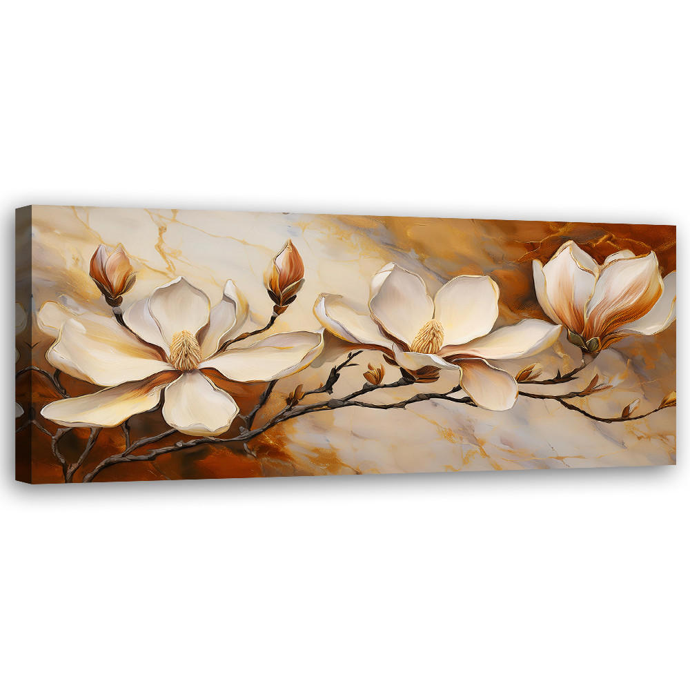 WANDBILD magnolien glamour zweig marmor - Beige, Textil (90/30cm) - Feeby