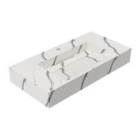 HÄNGEWASCHBECKEN - 90.2cm x 45.2cm - Solid Surface - schwarz, weiß - TAKOTNA - Schwarz, Stein (90.2/8/45.2cm) - Vente-Unique