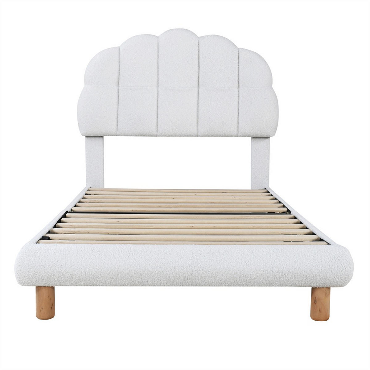 KINDERBETT 90x200 cm mit weich gepolstertem Kopfteil im Wolken-Design - höhenverstellbares - ohne Matratze - Weiß - Weiß, Textil (90/200cm) - DELFA