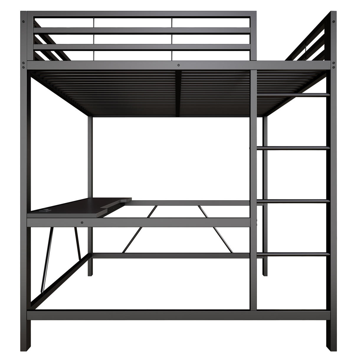 GAMING-HOCHBETT 160x200 cm in Schwarz mit Schreibtisch, LED-Beleuchtung und USB-Ladestation - Schwarz, Holzwerkstoff (160/200cm) - IVMEU